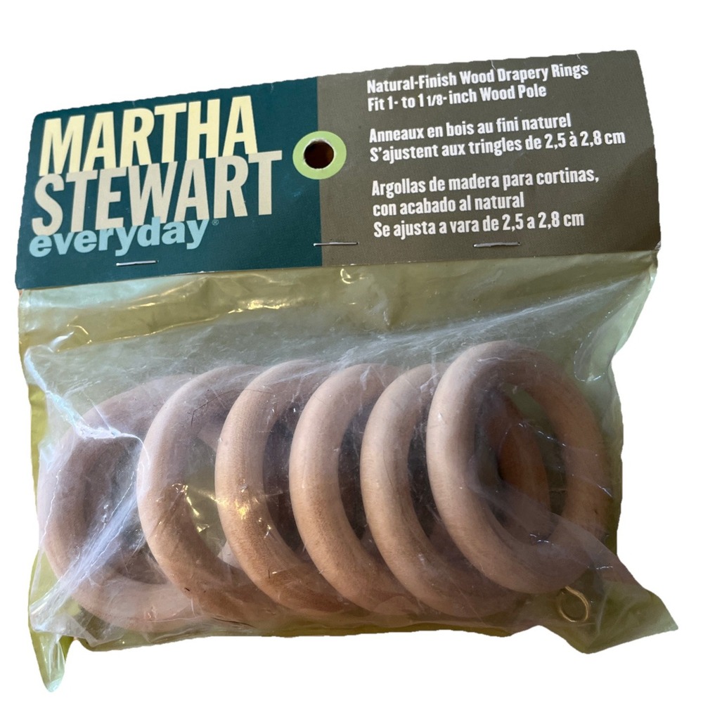 Martha Stewart Everyday NaturalFinish Wood 7 Drapery Rings 1 to 1 1/8" NIP